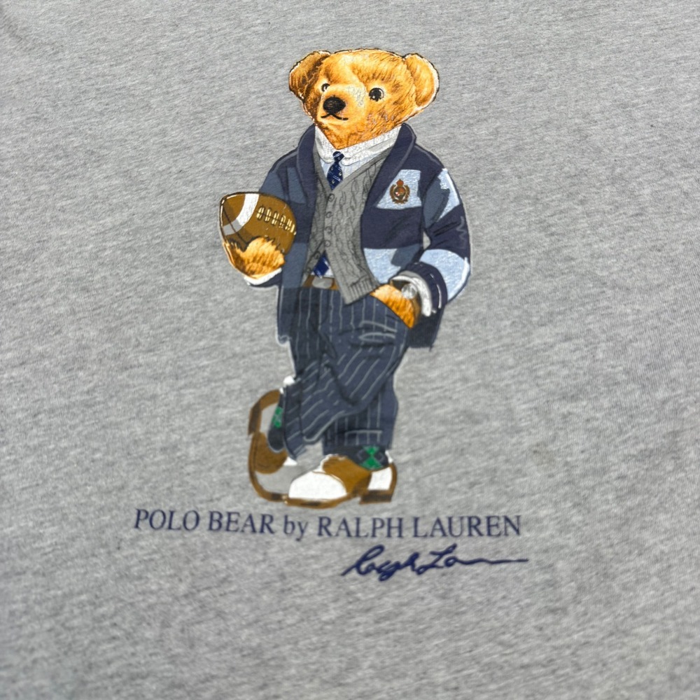 Polo Bear Polo Ralph Lauren Football Hoodie Shirt Mens XLT Tall Gray Long Sleeve - Picture 3 of 7